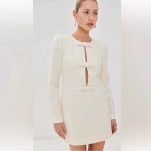 Self-Portrait Cream Textured Mini Dress
